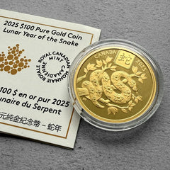 2025 $100 Pure Gold Year of the Snake Queen Elizabeth Canada Gold Coin