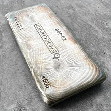 Load image into Gallery viewer, 20 oz .999 Silver Engelhard Poured bar - Pretty Pour lines + Patina
