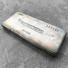 Load image into Gallery viewer, 20 oz .999 Silver Engelhard Poured bar - Pretty Pour lines + Patina
