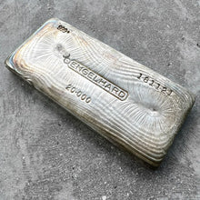 Load image into Gallery viewer, 20 oz .999 Silver Engelhard Poured bar - Pretty Pour lines + Patina
