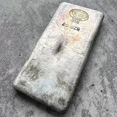 20 oz .999 Silver Johnson Matthey London Poured bar - Pretty Pour lines + Patina