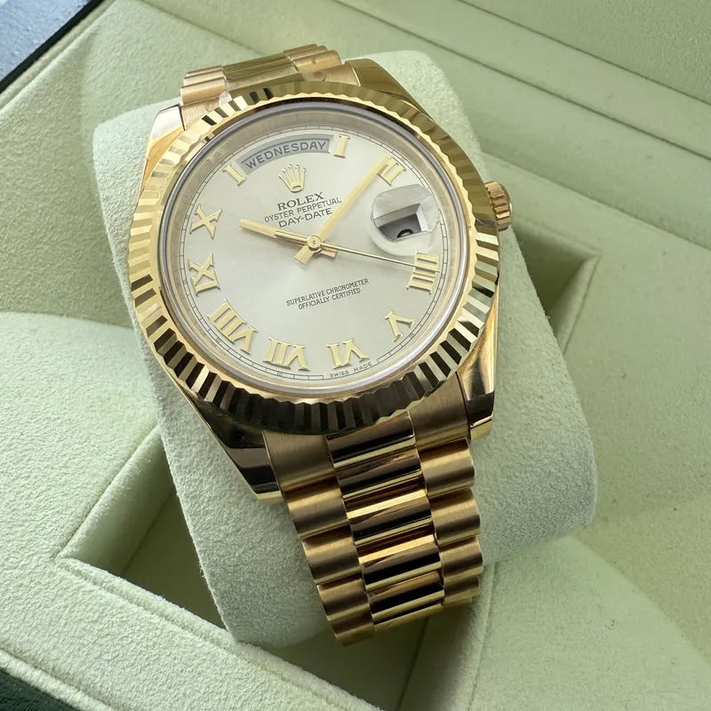 NOS 41mm Rolex President Solid Gold 218238 Box + Papers Unpolished + stickers