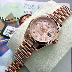26mm Rolex President 18k Rose Gold 179175 Box Papers - Diamond Anniversary Dial