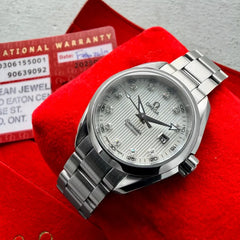 30mm Omega Aqua Terra Steel Mother Pearl Diamond Dial 23110306155001 Box+ papers