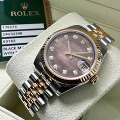 31 mm Rolex 178273 Two Tone Datejust Jubilee Black Mother of Pearl Diamond Dial