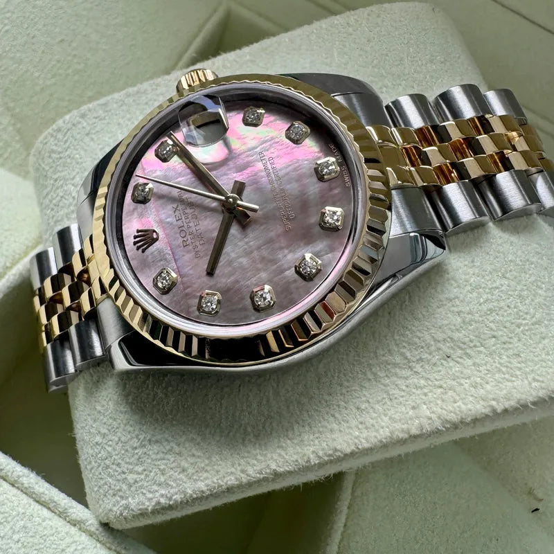 31 mm Rolex 178273 Two Tone Datejust Jubilee Black Mother of Pearl Diamond Dial