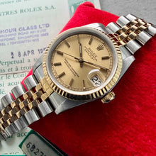 Load image into Gallery viewer, 31mm 1989 Rolex 68273 Datejust Gold Dial Jubilee Serviced Box + Papers
