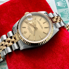 31mm 1989 Rolex 68273 Datejust Gold Dial Jubilee Serviced Box + Papers