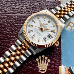 31mm 1991 Rolex Datejust White Roman Numeral Dial 68273 Jubilee Box + Booklets