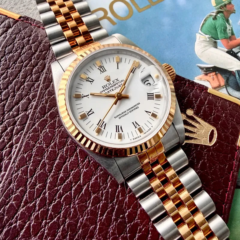 31mm 1991 Rolex Datejust White Roman Numeral Dial 68273 Jubilee Box + Booklets