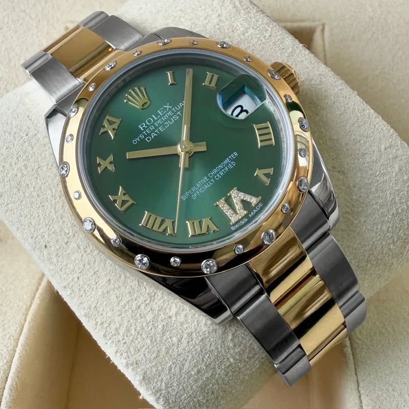 31mm Rolex Datejust 178343 Olive Green & Diamond VI Box + Papers