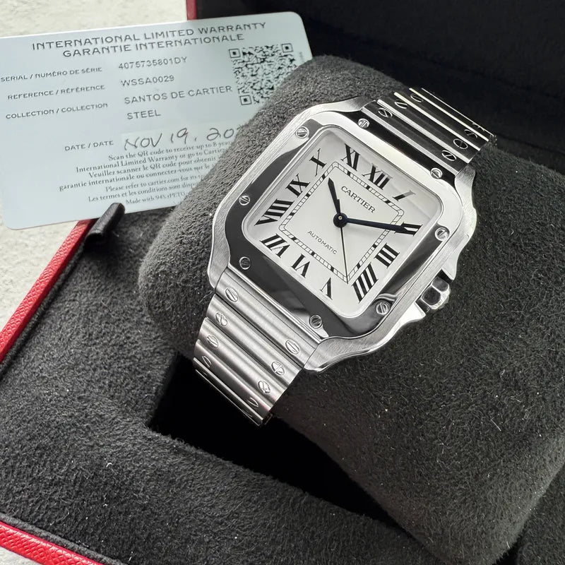 35mm Cartier Santos Medium 4075 Stainless WSSA0029 Box Papers + Original Receipt