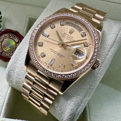 36mm President Gold 118348 Box - Factory Diamond Bezel and Diamond Dial