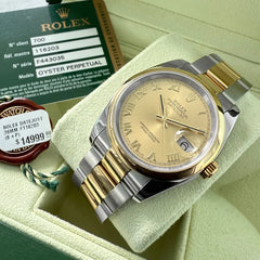 36mm Rolex 116203 Datejust Gold Roman Numeral Dial- Box + Papers - Serviced!
