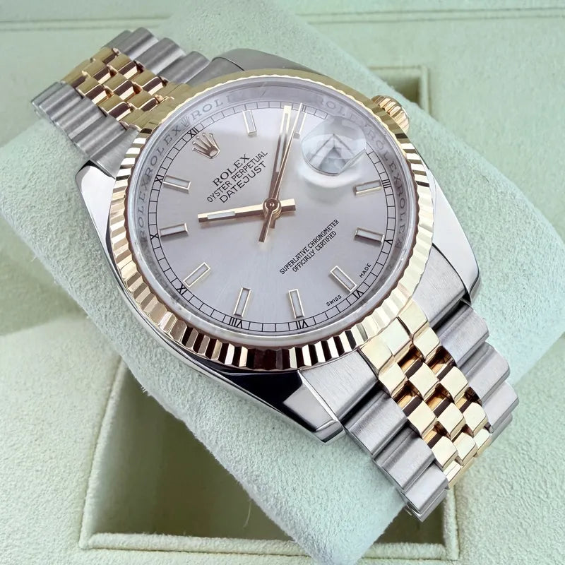 36mm Rolex 116233 Datejust Silver Dial Jubilee Box Papers + caseback sticker!