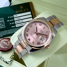 Load image into Gallery viewer, 36mm Rolex Datejust 116201 Two Rose Gold Roman Numerals Dial - Box + Papers

