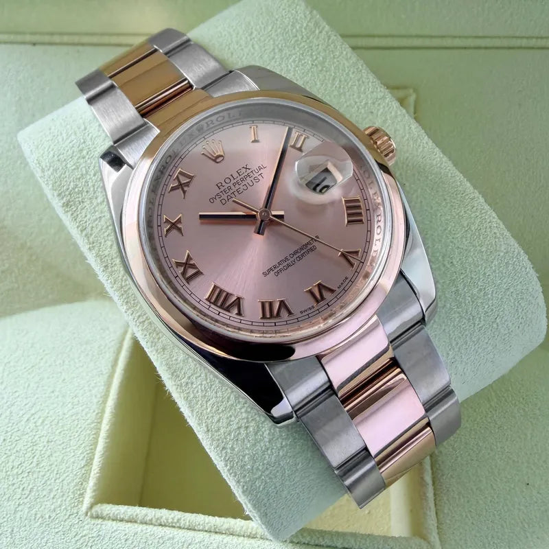 36mm Rolex Datejust 116201 Two Rose Gold Roman Numerals Dial - Box + Papers