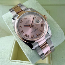 Load image into Gallery viewer, 36mm Rolex Datejust 116201 Two Rose Gold Roman Numerals Dial - Box + Papers
