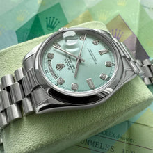 Load image into Gallery viewer, 36mm Rolex Platinum President 118206 Glacier Blue Dial – Serviced - Box + Papers
