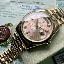 Load image into Gallery viewer, 36mm Rolex President Gold 118238 Box Papers - Tropical Pink Diamond Dial

