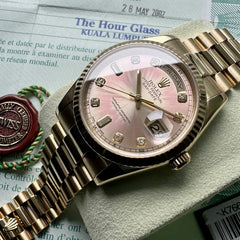 36mm Rolex President Gold 118238 Box Papers - Tropical Pink Diamond Dial