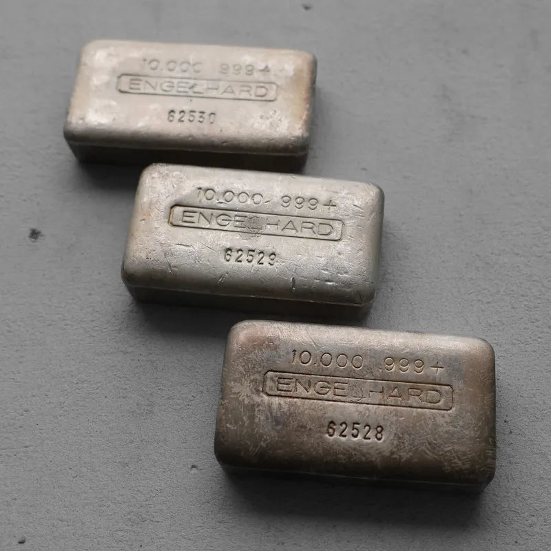 3 Consecutive 10 oz Engelhard .999 Silver Poured bar 5 digit Serial