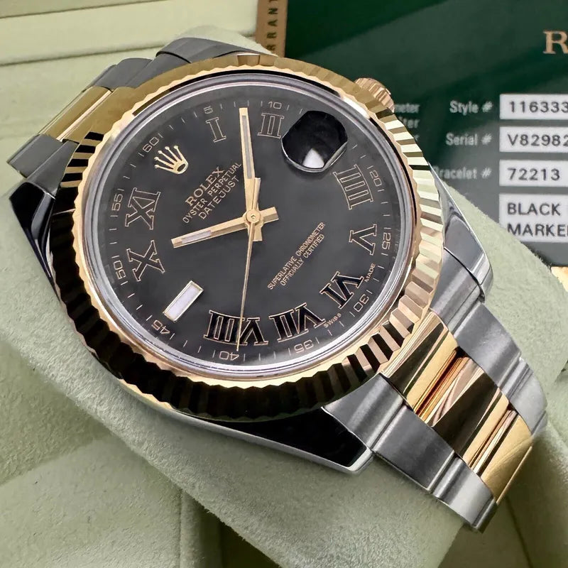 41mm Rolex Datejust 116333 Two Tone Slate Grey Black Roman Numeral Box /+Papers