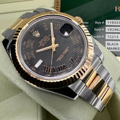 41mm Rolex Datejust 116333 Two Tone Slate Grey Black Roman Numeral Box /+Papers