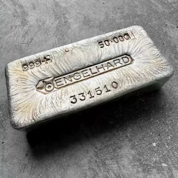 50 oz Engelhard .999 Silver Poured bar - Light Toning and incredible pour lines
