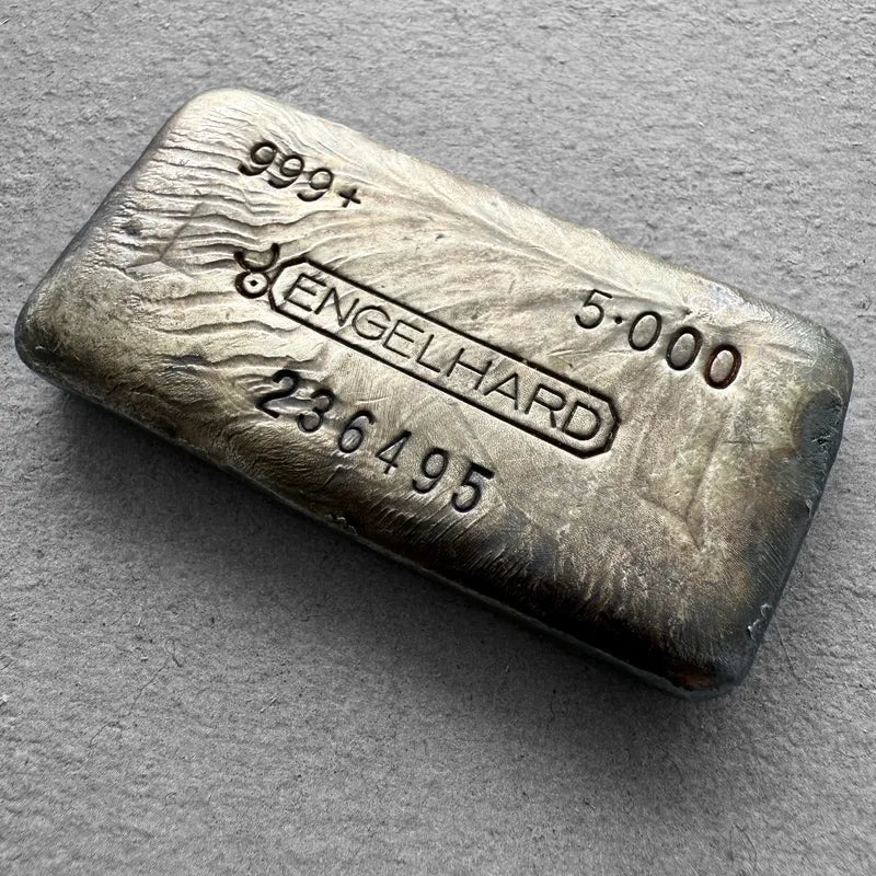 5 oz Engelhard .999 Silver Poured bar - Attractive Deep Pour lines!