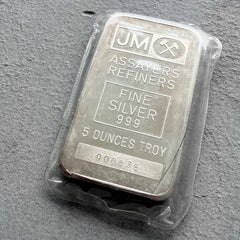 5 oz Johnson Matthey .999 Silver Sealed bar - Low Serial 000879