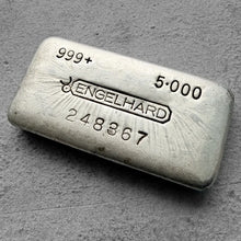 Load image into Gallery viewer, 5 oz Engelhard .999 Silver Poured bar - Nice pour lines
