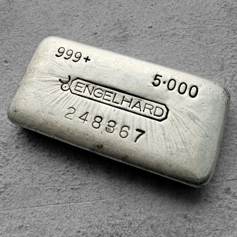 5 oz Engelhard .999 Silver Poured bar - Nice pour lines
