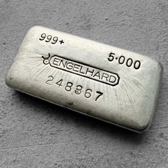 5 oz Engelhard .999 Silver Poured bar - Nice pour lines