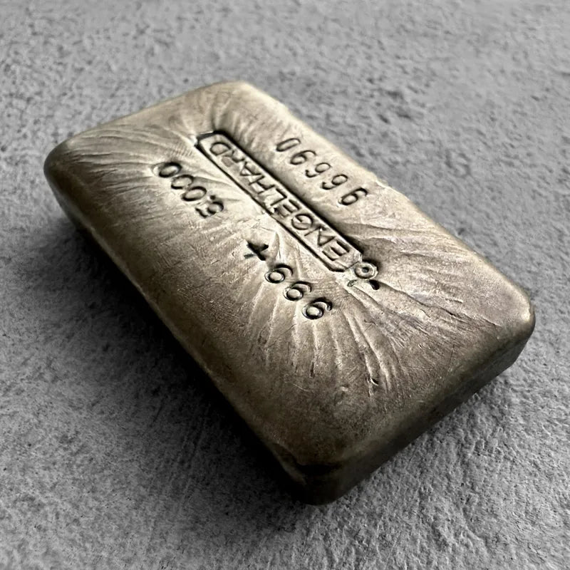5 oz Engelhard .999 Silver Poured bar - 5 digit Nice Pour lines