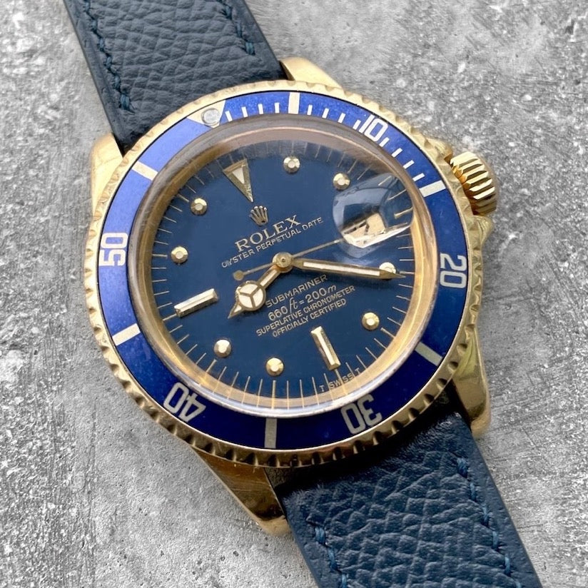 Vintage 1680 Gold Rolex Submariner blue dial