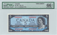 1954 $5 Bank of Canada SPECIMEN BC-39S PMG UNC 66EPQ