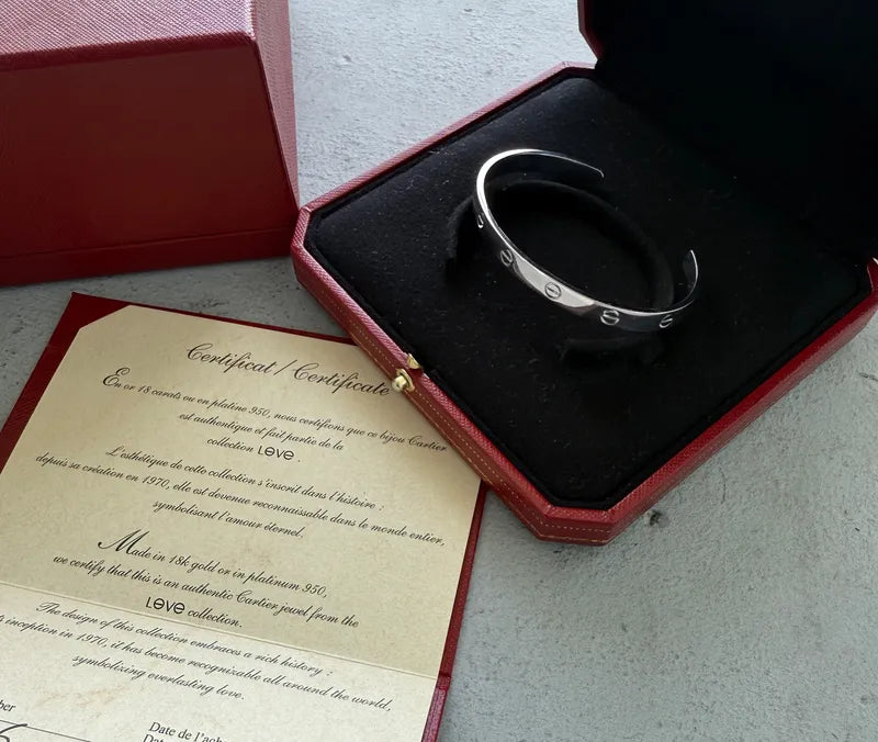 Authentic Cartier 18k White  Gold  Love Bangle Cuff Size 18 - Box and papers