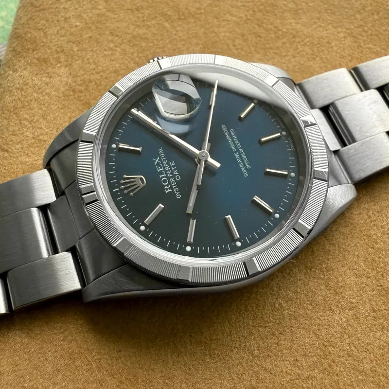 2002 Rolex Date 15210 Blue Polished and Serviced! Box Papers dated 2004