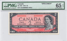 Load image into Gallery viewer, 1954 $2 Bank of Canada SPECIMEN BC-38S - UNC-65 EPQ
