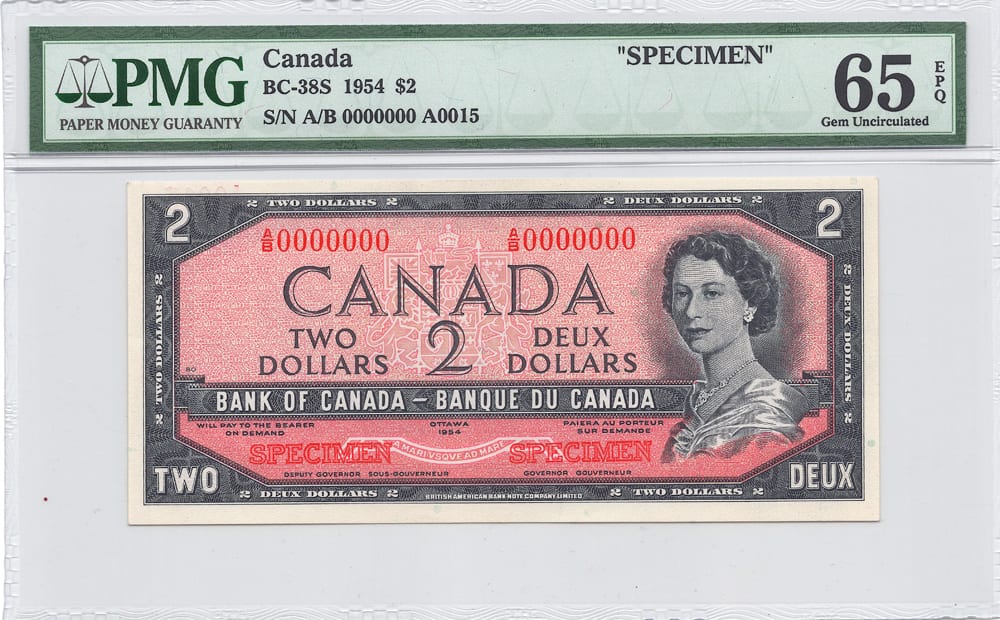 1954 $2 Bank of Canada SPECIMEN BC-38S - UNC-65 EPQ