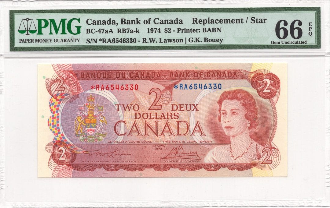 1974 $2 Bank of Canada Replacement BC-47aA - UNC-66 EPQ