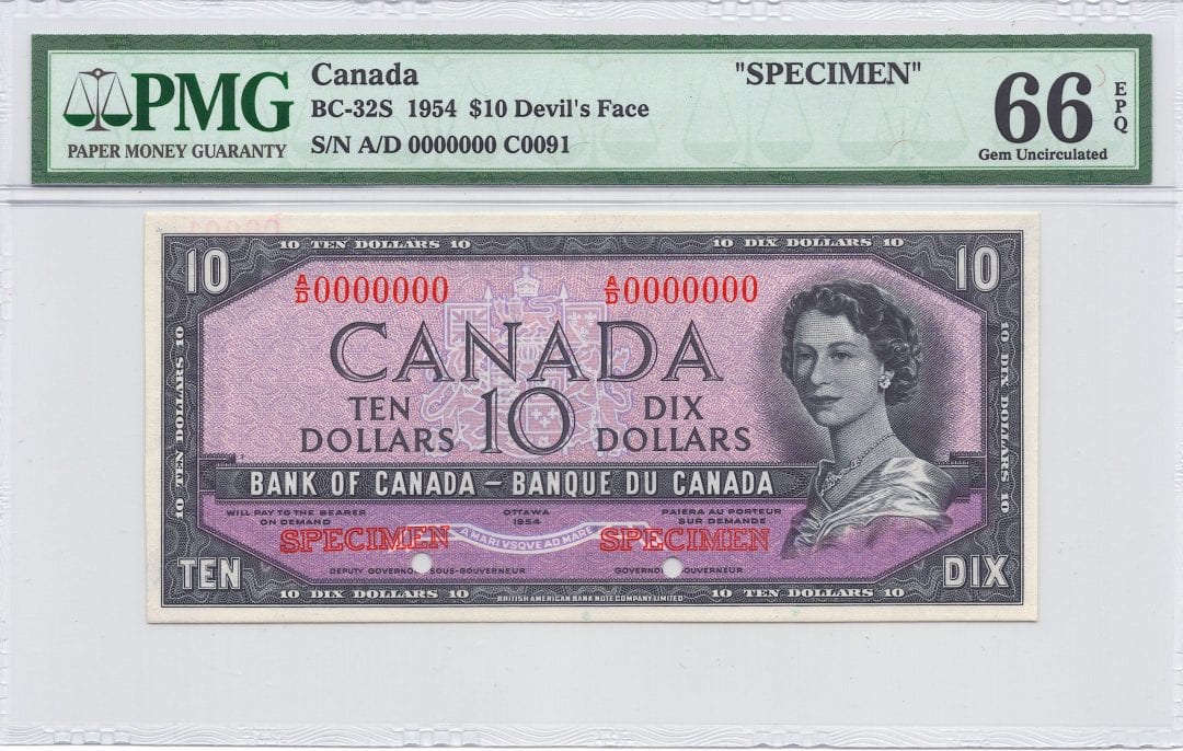 1954 $5 Bank of Canada SPECIMEN BC-39S - UNC-66 EPQ
