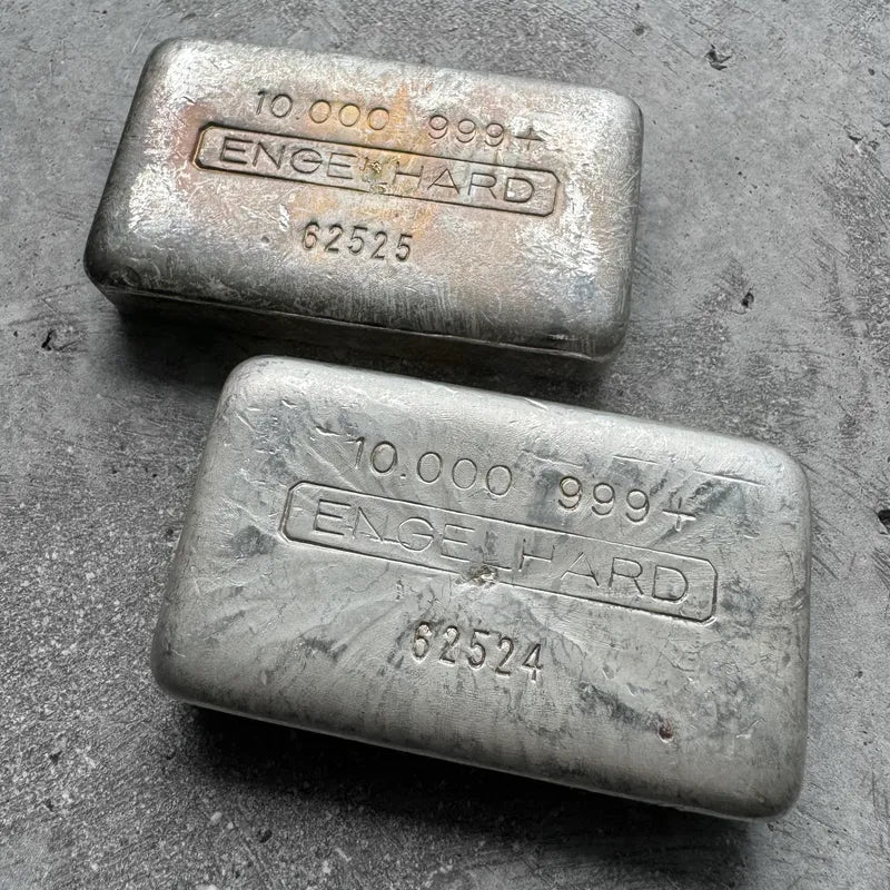 Consecutive Pair 10 oz Engelhard .999 Silver Poured bar 5 digit Serial