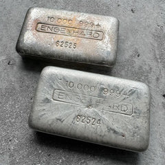 Consecutive Pair 10 oz Engelhard .999 Silver Poured bar 5 digit Serial