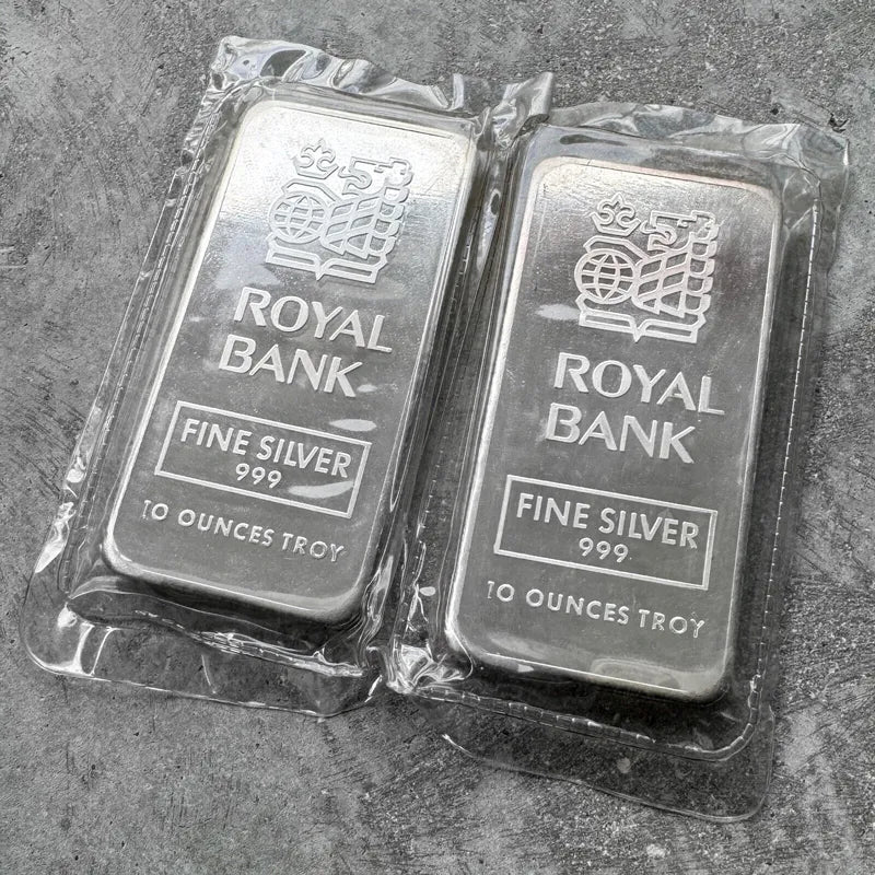 Consecutive Pair -Johnson Matthey 10 oz .999 Silver bar RBC Royal Bank of Canada