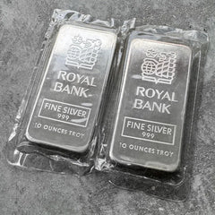 Consecutive Pair -Johnson Matthey 10 oz .999 Silver bar RBC Royal Bank of Canada