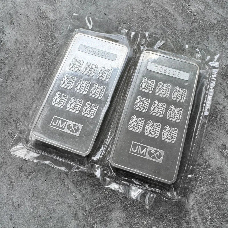 Consecutive Pair -Johnson Matthey 10 oz .999 Silver bar RBC Royal Bank of Canada