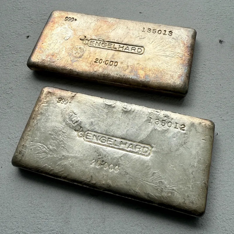 Consecutive Pair Vintage 20 oz .999 Silver Engelhard Poured bar
