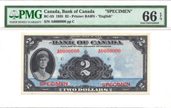 1935 $2 Bank of Canada SPECIMEN BC-3S PMG GEM UNC 66 EPQ